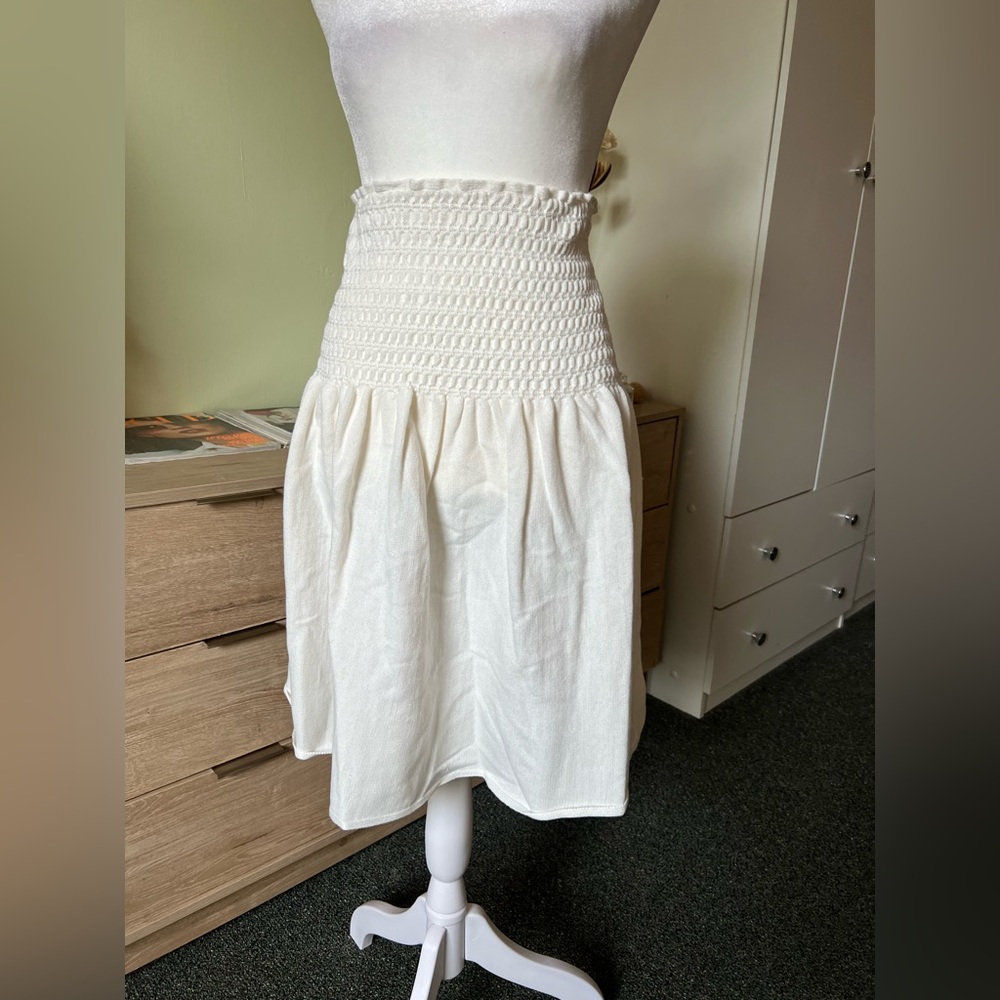 YAKIRA BELLA White Scrunch Ruched High-Waist Elastic Knee-Length Modest Skirt M - Picture 10 of 16